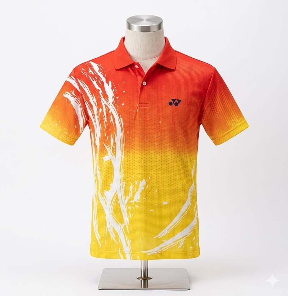 Yonex Vintage Fullprint Abstract Badminton Polo Shirt Red Yellow Size L 1221